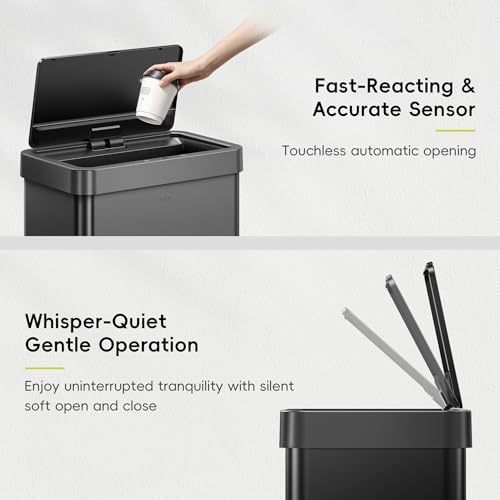 Mirage X 80 Liter / 21.1 Gallons Motion Sensor Trash Can, Automatic Large Kitchen Trash Can Touchless, Stainless Steel, Matte Black
