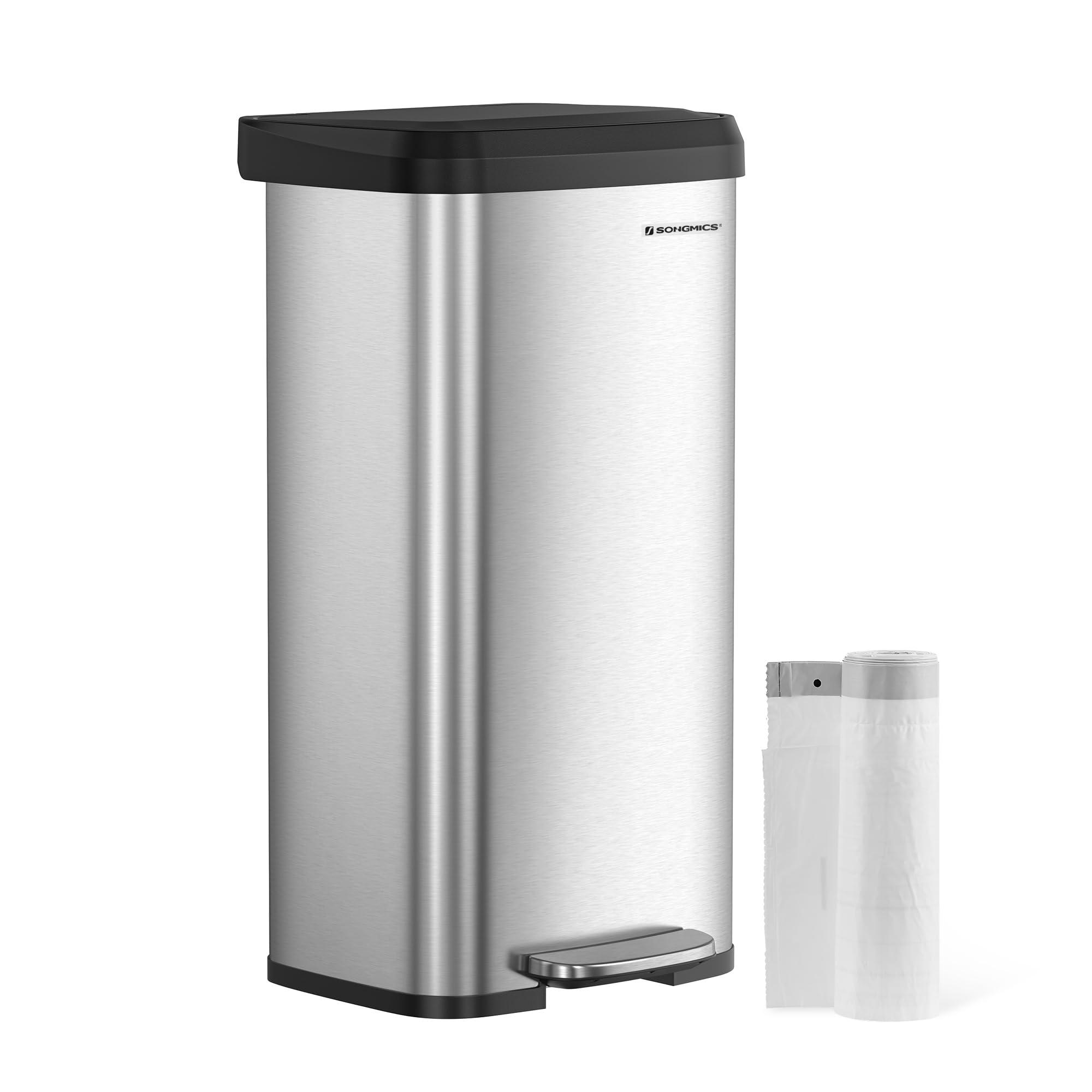 Kitchen Bin, 18 Gallon (68 L) Rubbish Bin, Metal Waste Pedal Bin with Lid, Tall and Large, Silver and Black LTB520E68