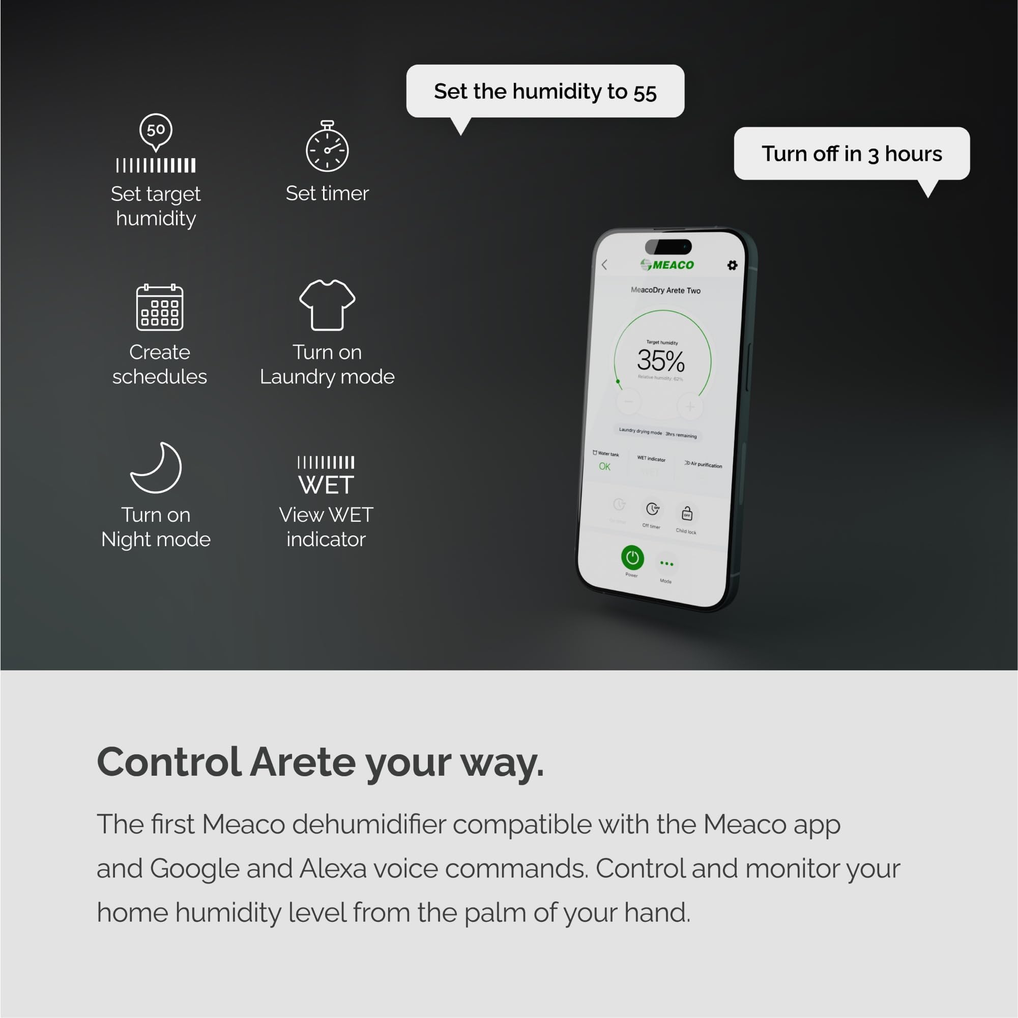 Two 25L Dehumidifier & HEPA H13 Air Purifier, Low Energy, Low Noise, Wi-Fi Meaco App, Smart humidity mode, Laundry mode, removes moisture in larger homes, 5x year warranty