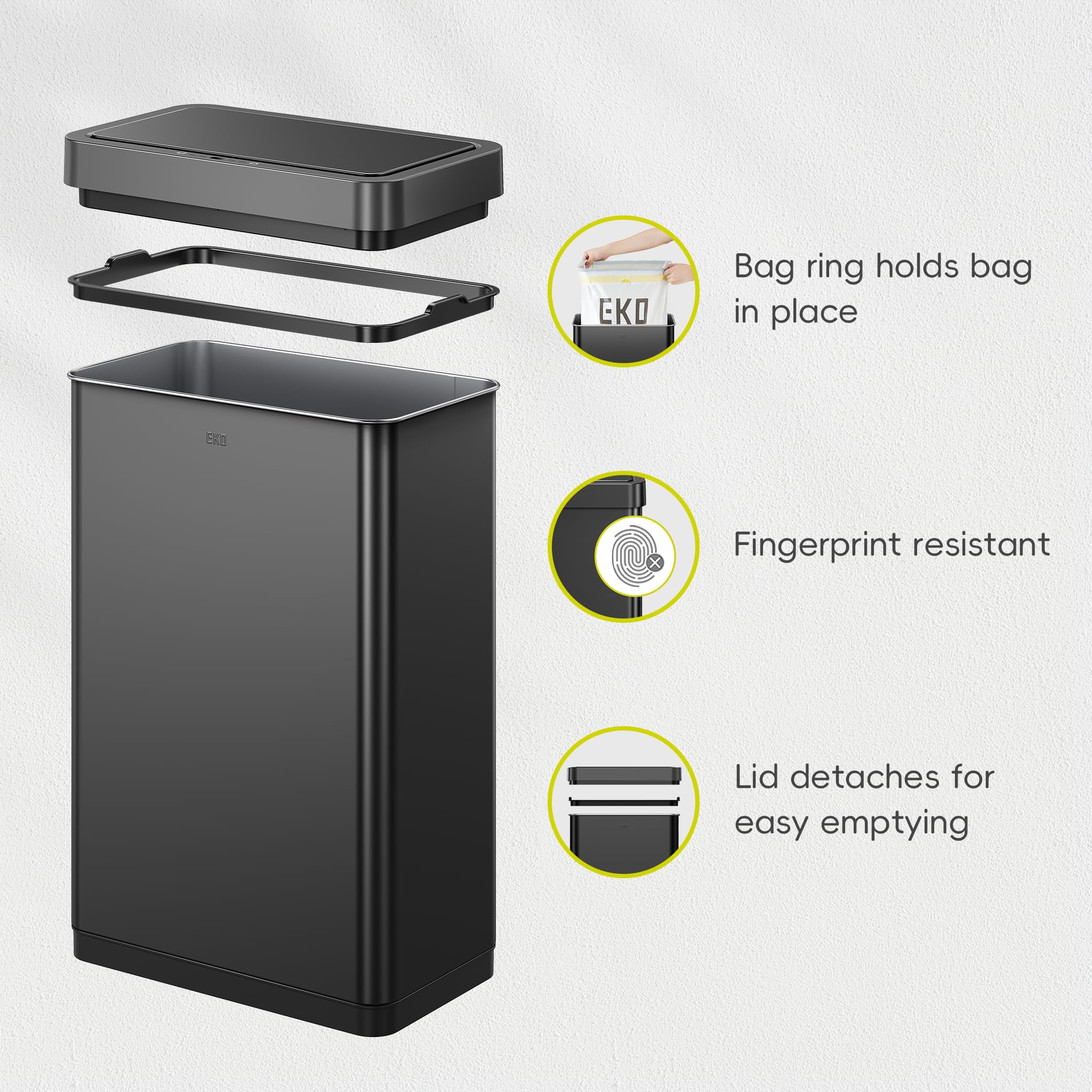 Mirage X 80 Liter / 21.1 Gallons Motion Sensor Trash Can, Automatic Large Kitchen Trash Can Touchless, Stainless Steel, Matte Black