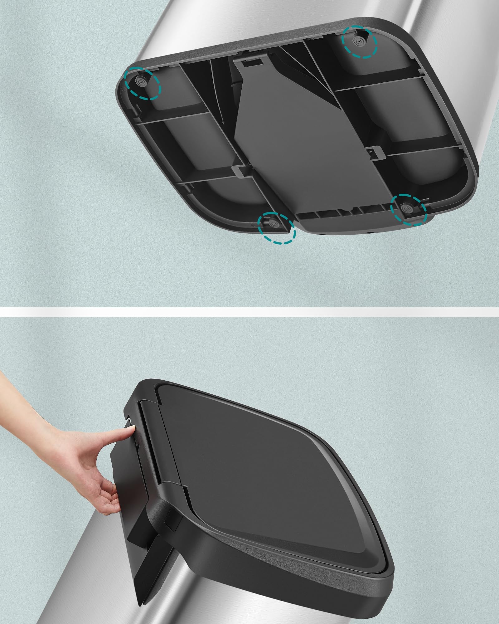 Kitchen Bin, 18 Gallon (68 L) Rubbish Bin, Metal Waste Pedal Bin with Lid, Tall and Large, Silver and Black LTB520E68