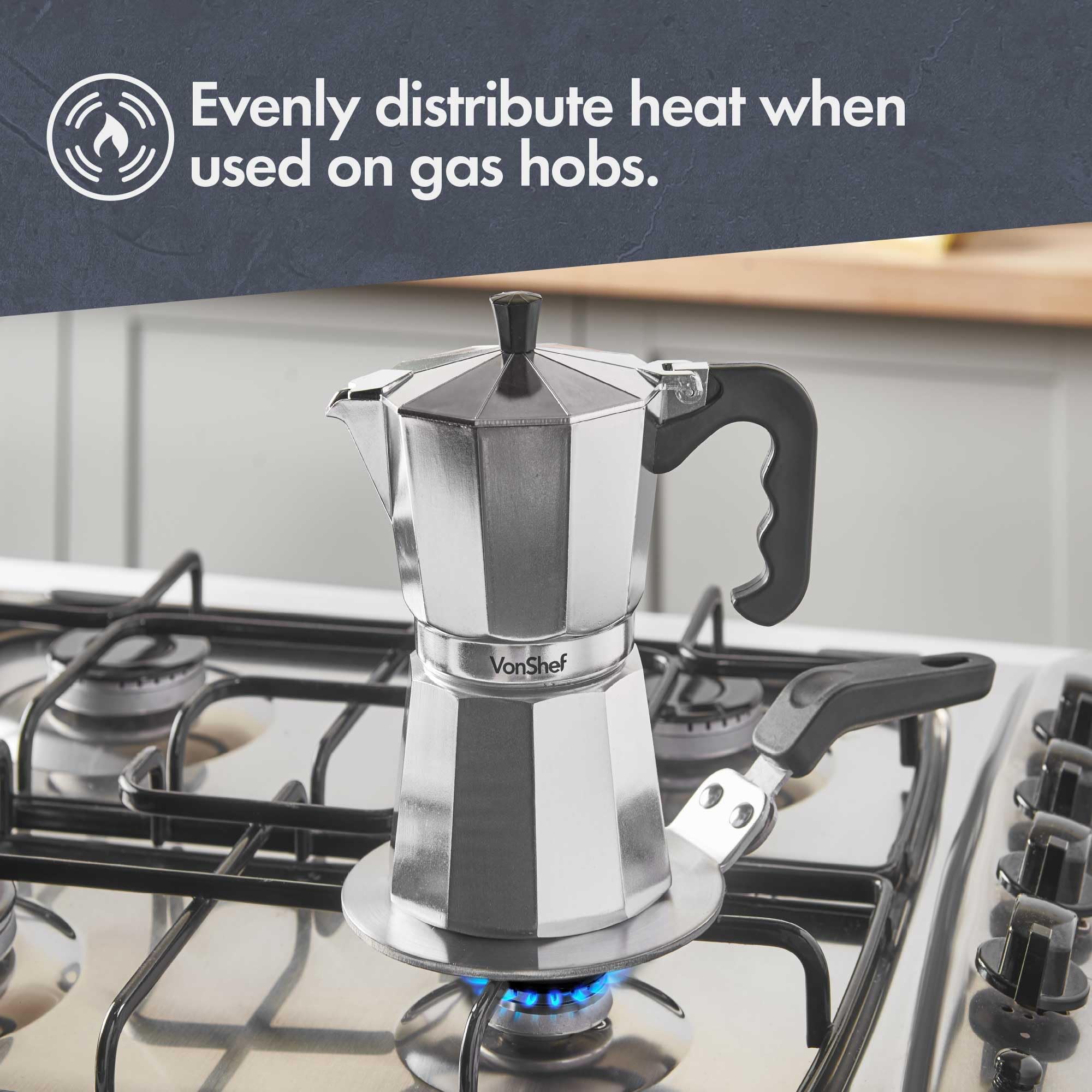 VonShef Induction Hob Converter - Adapter for Moka Pots & Coffee Makers - Induction Plate for All Hob Types, Aluminium 13cm Diameter Stovetop - Heat Resistant Handle