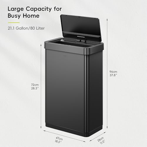 Mirage X 80 Liter / 21.1 Gallons Motion Sensor Trash Can, Automatic Large Kitchen Trash Can Touchless, Stainless Steel, Matte Black