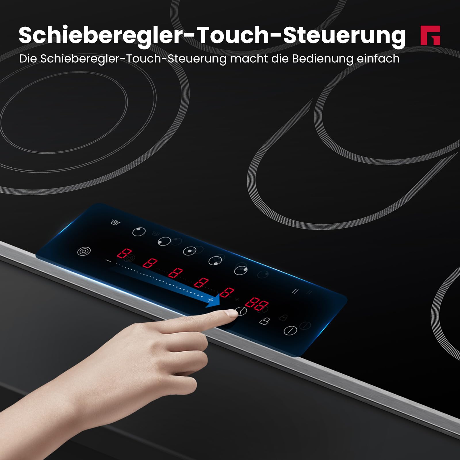 CH905BF34B Independent Glass Ceramic Cooktop, 90 cm Built-in Electric Hob with Stainless Steel Frame, 5 Cooking Zones, Ceramic Stove with Triple Zone, Roasting Zone, Slider Control, 8.5 kW