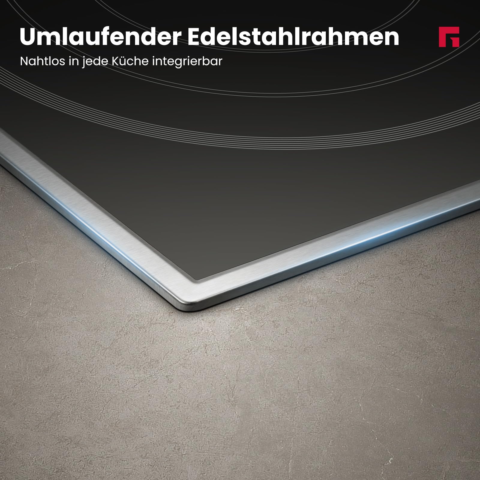 CH905BF34B Independent Glass Ceramic Cooktop, 90 cm Built-in Electric Hob with Stainless Steel Frame, 5 Cooking Zones, Ceramic Stove with Triple Zone, Roasting Zone, Slider Control, 8.5 kW