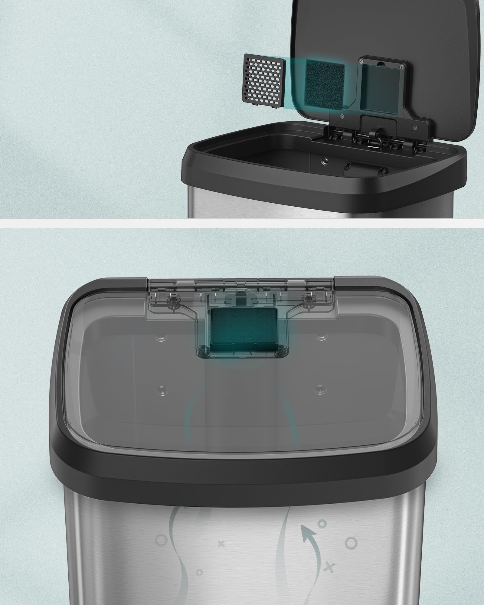 Kitchen Bin, 18 Gallon (68 L) Rubbish Bin, Metal Waste Pedal Bin with Lid, Tall and Large, Silver and Black LTB520E68