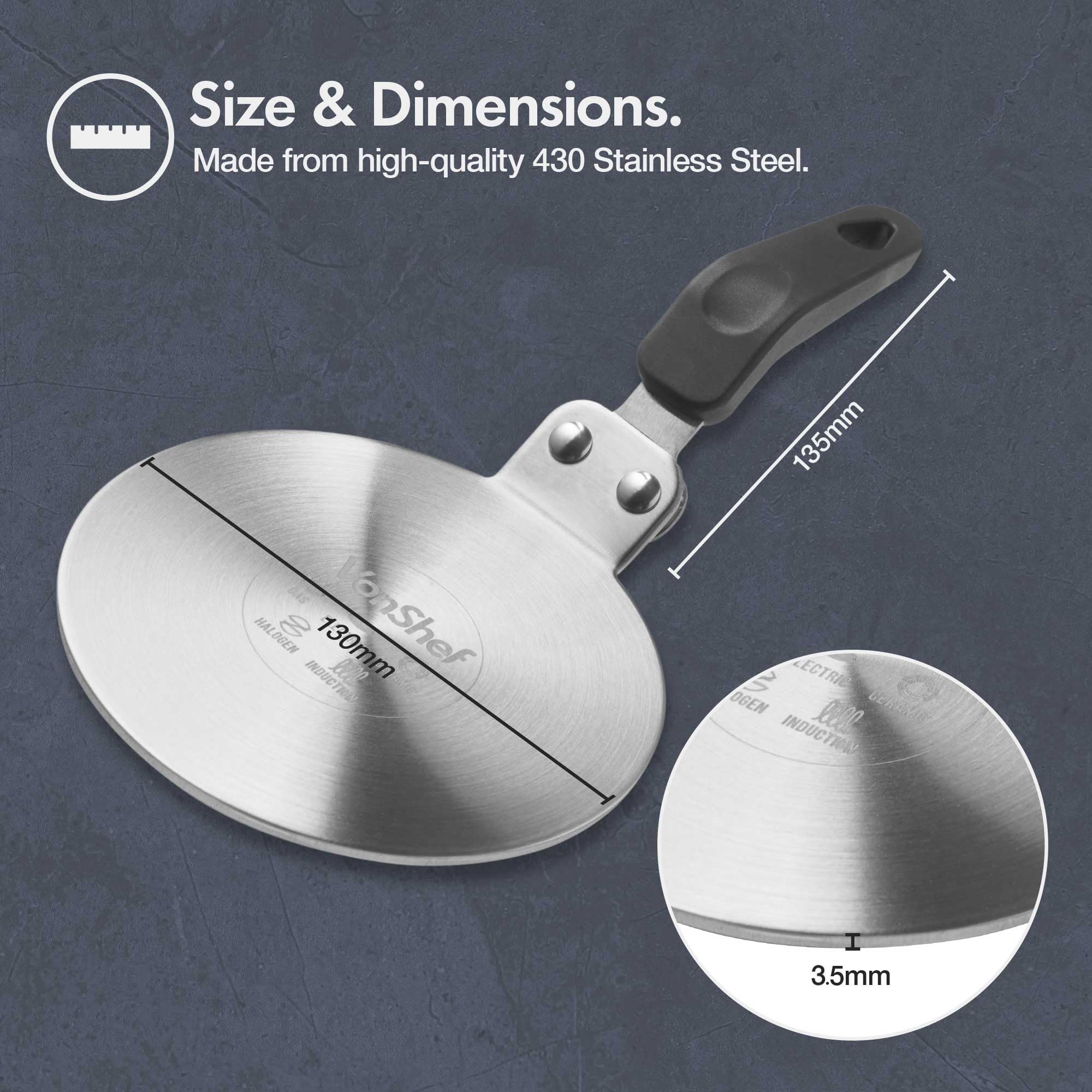 VonShef Induction Hob Converter - Adapter for Moka Pots & Coffee Makers - Induction Plate for All Hob Types, Aluminium 13cm Diameter Stovetop - Heat Resistant Handle